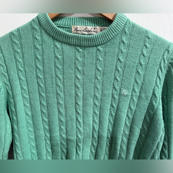 VTG Gloria Vanderbilt Mint Cable Knit Crewneck Fisherman Apres Ski Sweater - Picture 3 of 5